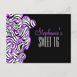 Coeurs zèbres pourpres Sweet 16 Anniversaire Carte