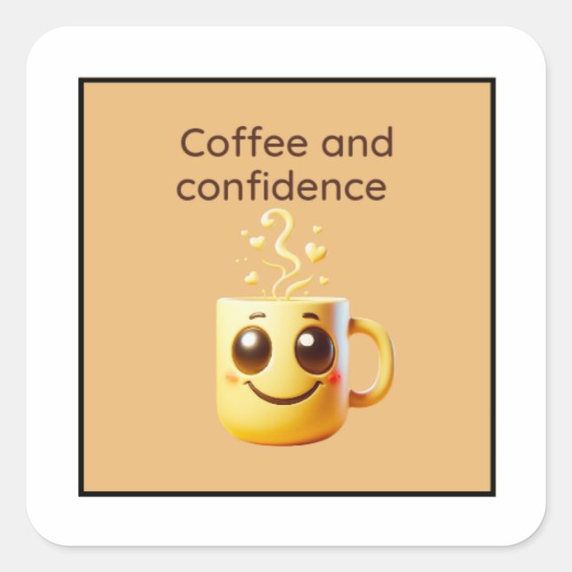 Coffe und Confidence-Aufkleber Quadratischer Aufkleber (Vorderseite)