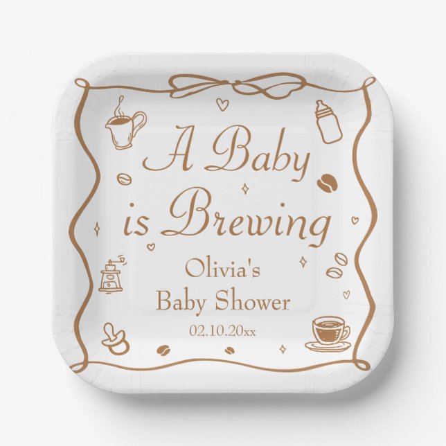 Coffee A Baby is Brewing Baby Shower Pappteller (Vorderseite)