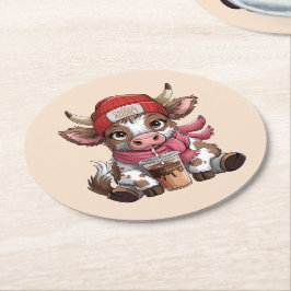 Coffee Addict Cow Runder Pappuntersetzer