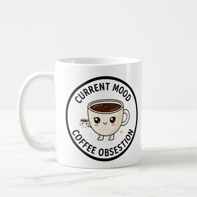"COFFEE ADDICT" Cute Cartoon Coffee Cup Mug (Gauche)