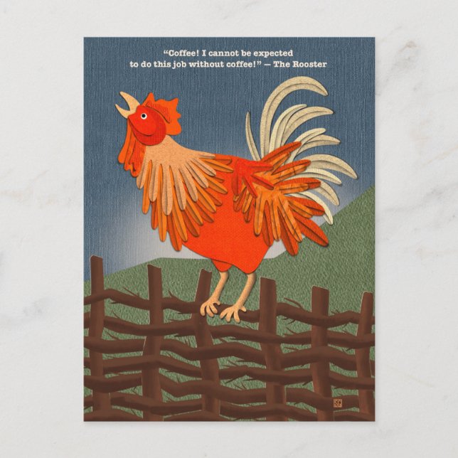 Coffee Addicted Rooster Postcards Feiertagspostkarte (Vorderseite)