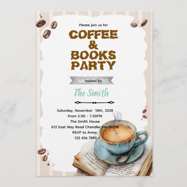 Coffee and book party invitation (Devant)