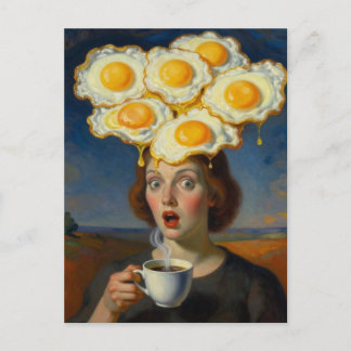 Coffee and Eggs on the Brain Surreal Woman Postkarte