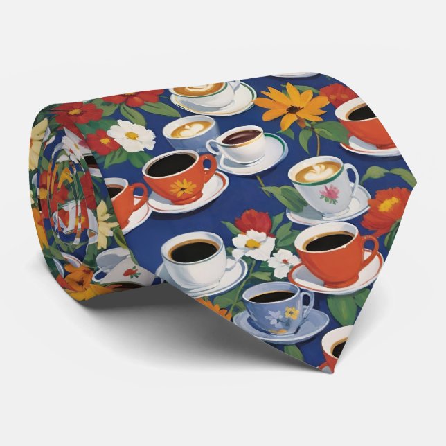 Coffee And Tea Cups Teaset Floral Blue Krawatte (Gerollt)