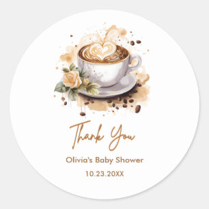 Coffee Baby is Brewing Baby Shower Danke Runder Aufkleber