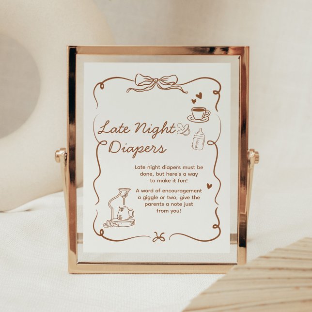 Coffee Baby is Brewing Late Night Diapers Sign Poster (Coffee Baby is Brewing Baby Shower Sign)
