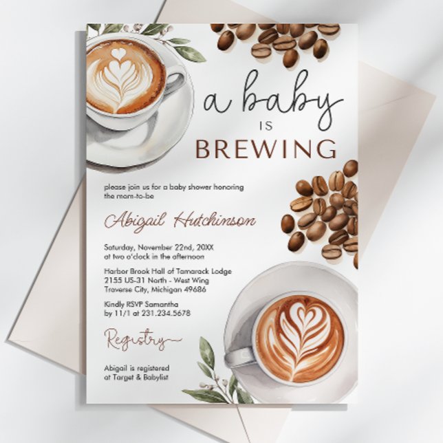 Coffee Baby Shower - ein Baby wird brauen Einladung (Coffee Baby Shower - a Baby is Brewing Gender Neutral Baby Shower Invitation)