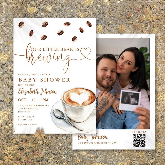 Coffee-Baby-Shower-Foto-QR-Code Einladung (Coffee Brewing Baby Shower Photo QR Code Invitation)