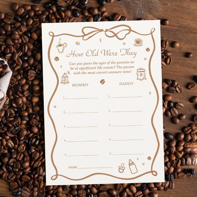 Coffee Baby Shower How Old Were They Game Card Einladung (Von Creator hochgeladen)