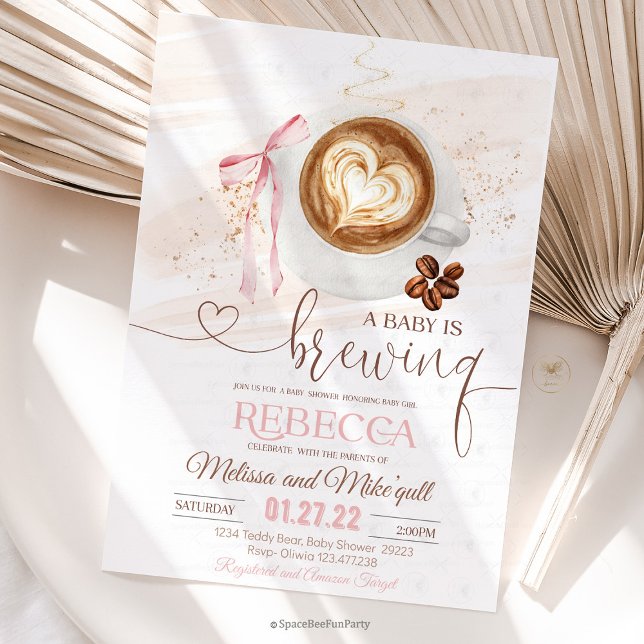 Coffee baby shower Is Brewing  bow Einladung (Coffee Baby Shower, Baby Girl, Coffee Theme, Cute Bow, Gender Reveal, Coffee Lover, Shower Decor, Ba)