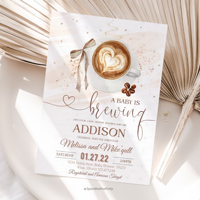 Coffee baby shower Is Brewing  bow Einladung (Coffee baby,is brewing shower,invitation,Coffee baby shower,,coffee,refill theme,baby shower invite,)