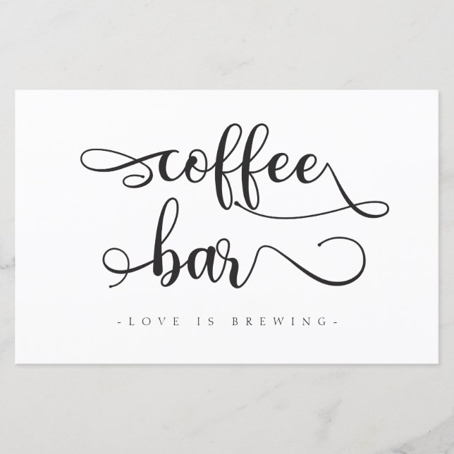 "Coffee Bar" Schwarz-weiße kalligraphische Hochzei (Vorderseite)