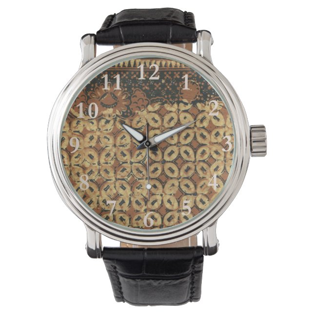 Coffee Bean Batik Art Design Armbanduhr (Vorderseite)