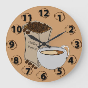 Coffee Beans Coffee Cup Round Wall Clock Große Wanduhr