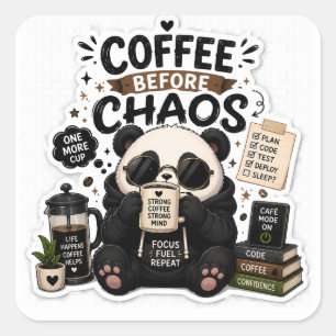 Coffee Before Chaos – Cozy Panda Coffee Aufkleber