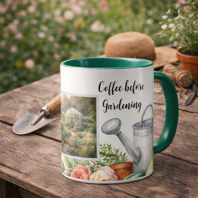 Coffee before gardening photo personal garden tasse (Create your own "Coffee before gardening" photo personal garden mug. You can add your own photos.)