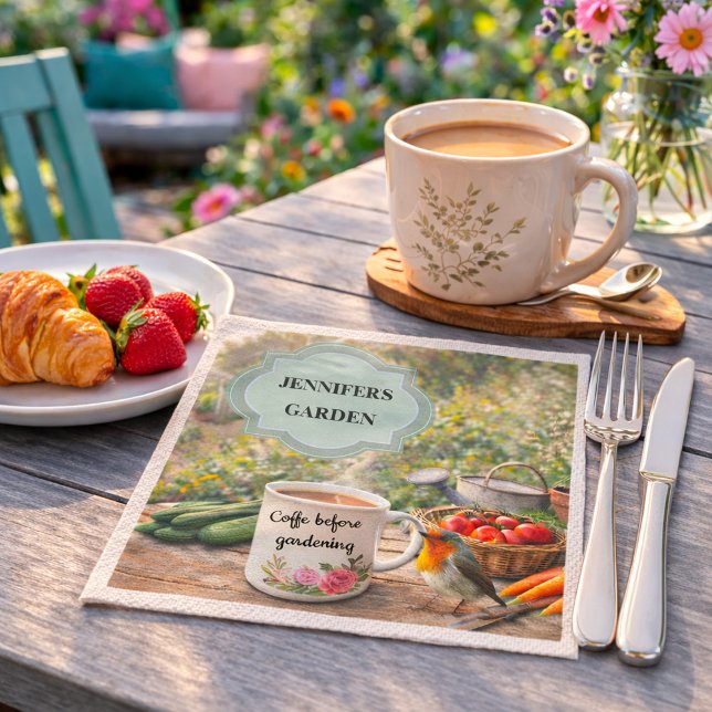Coffee before gardening robin garden personal  serviette (Coffee before gardening robin garden personal napkins. You can add your own name. For garden lovers.)