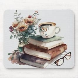 Coffee Boho Floral Green Brown Wasserfarbe Mousepad