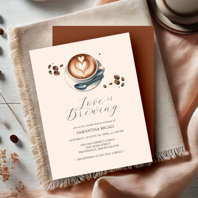 Coffee Bridal Dusche Einladungen Liebe Braut (Fall bridal shower invitations love is brewing coffee theme hand drawn watercolor art DoTellABelle)