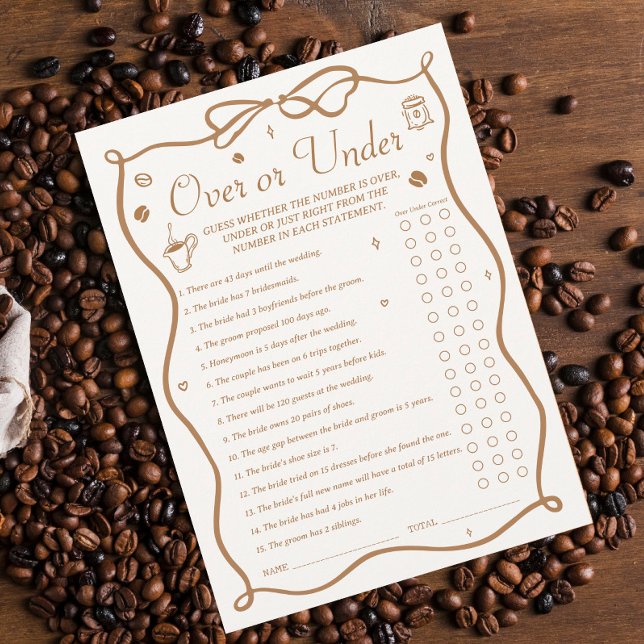 Coffee Bridal Shower Over and Under Game Card Einladung (Von Creator hochgeladen)