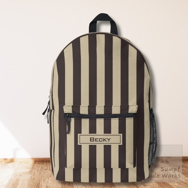 Coffee Brown and Sand Stripes and Name Bedruckter Rucksack (Von Creator hochgeladen)