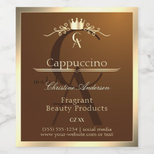 Coffee Brown Product Label Gold Frame und Monogram Weinetikett