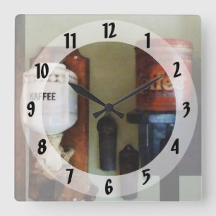 Coffee Can and Coffee Grinder Quadratische Wanduhr