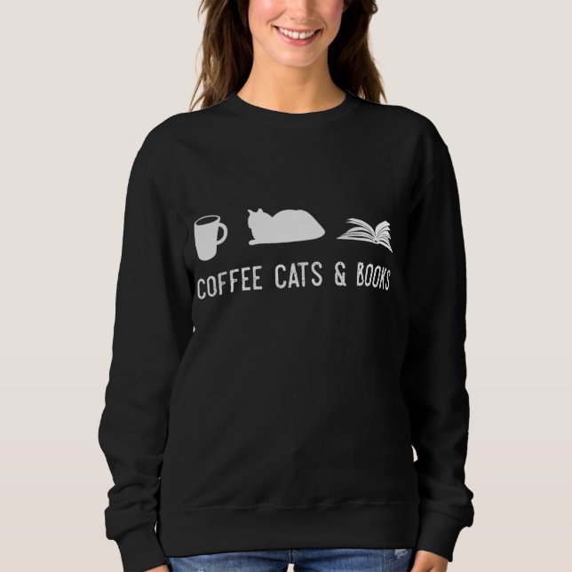 Coffee Cat Book Niedlich Bookworm Librarian Gift Sweatshirt (Vorderseite)