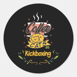 Coffee Cats And Kickboxing Coffee Grafik T-Shirt Runder Aufkleber