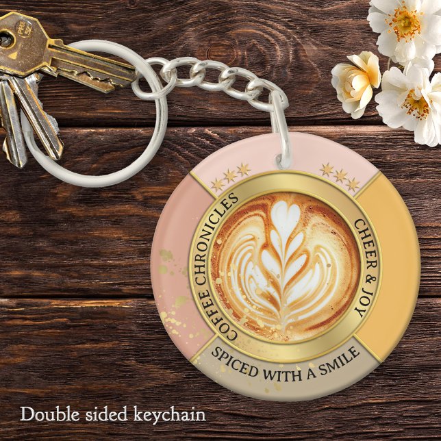 Coffee Chronicles Latte Art Quote Chic Schlüsselanhänger (Coffee chronicles personalized elegant cappuccino coffee lover keychain)