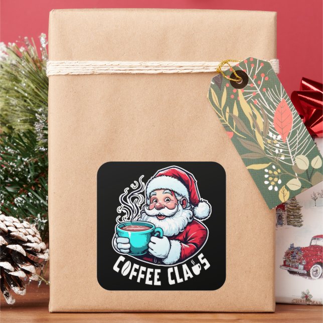 Coffee Claus Santa Hot Drink Quadratischer Aufkleber (Feiertag)