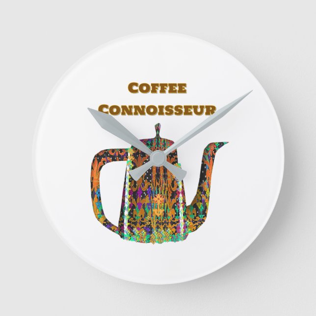 Coffee Connoisseur Floral Coffee Pot Runde Wanduhr (Vorderseite)