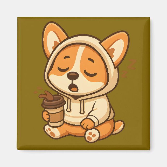 Coffee Corgi Magnete | Niedliche Küchendekoration Magnet (Vorne)
