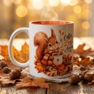 Coffee Cozy & Acorns Squirrel Mug – Herbst-Wasserf Zweifarbige Tasse