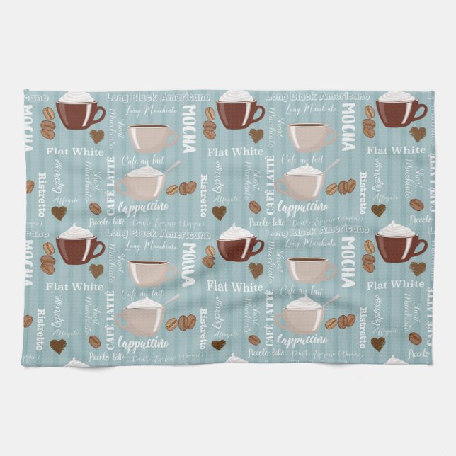Coffee Cups Blue Vertical Lines Caffeine Grains Geschirrtuch (Horizontal)