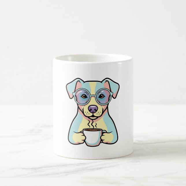 Coffee Dog with Glasses – Cute Whimsical Illustrat Kaffeetasse (Mittel)