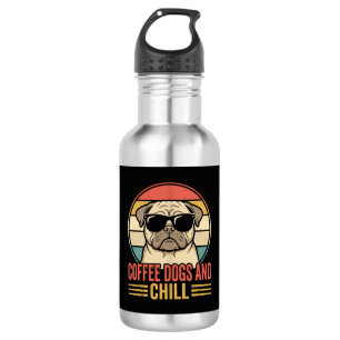 Coffee Dogs und Chill Retro Pug Edelstahlflasche