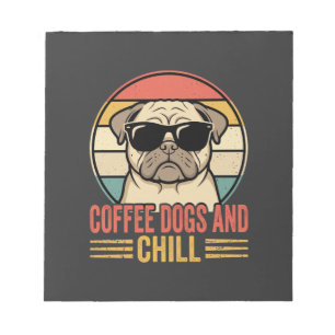 Coffee Dogs und Chill Retro Pug Notizblock