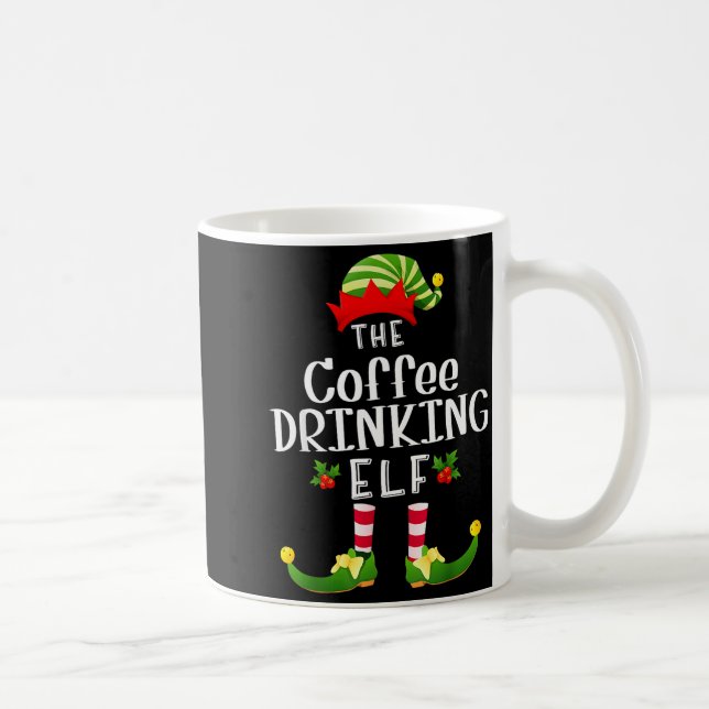 Coffee Drinking Christmas Elf Matching Pajama X-ma Kaffeetasse (Rechts)