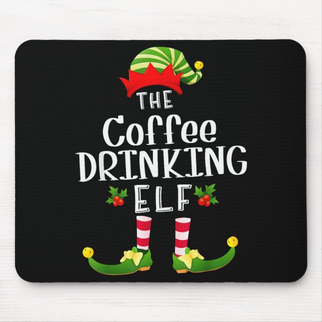 Coffee Drinking Christmas Elf Matching Pajama X-ma Mousepad (Vorne)