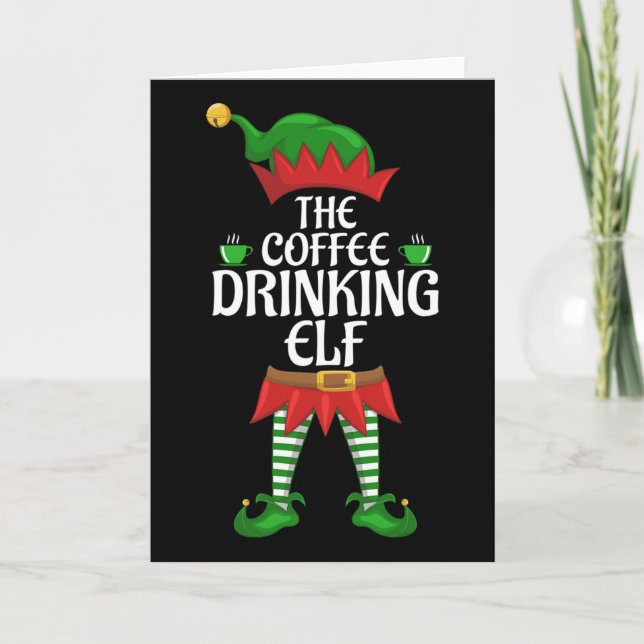 Coffee Drinking Elf Family Matching Group Christma Karte (Vorderseite)