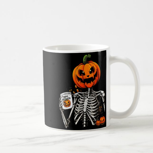 Coffee Drinking Skeleton Pumpkin Halloween Costume Kaffeetasse (Rechts)