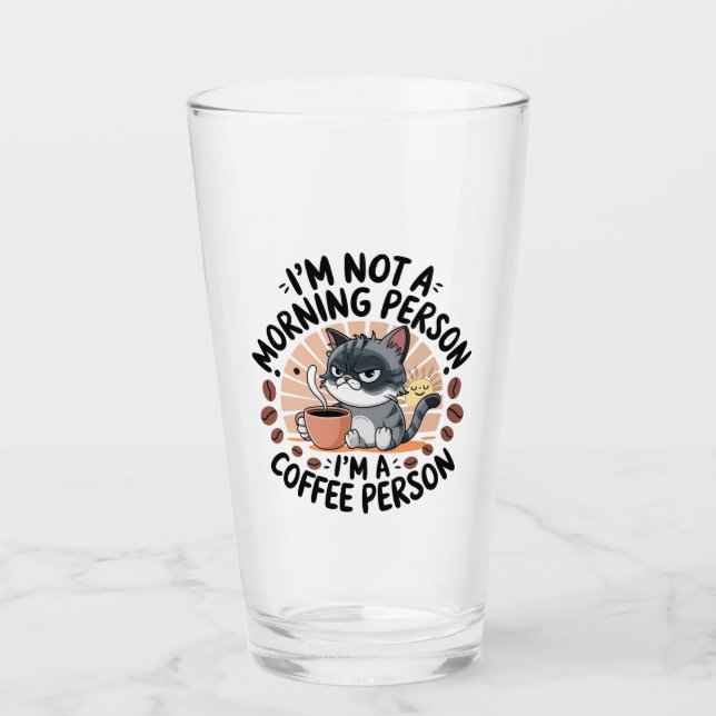 Coffee-First Attitude Fun Cat Design Glas (Vorderseite)