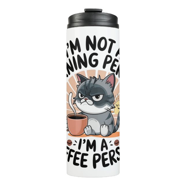 Coffee-First Attitude Fun Cat Design Thermosbecher (Vorderseite)