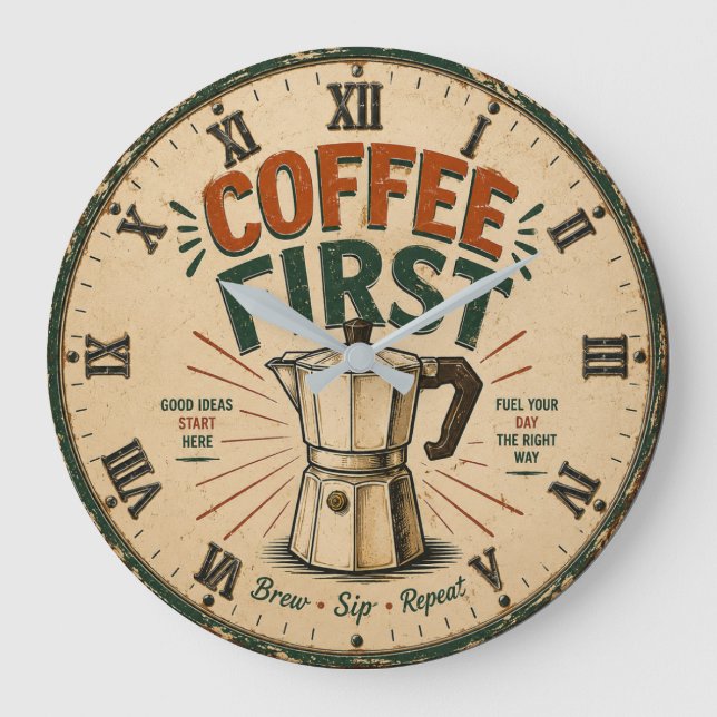 Coffee First  Große Wanduhr (Vorderseite)