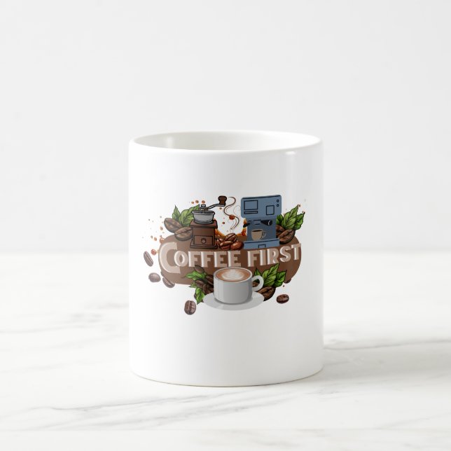 Coffee First – Morning Motivation for True Caffein Kaffeetasse (Mittel)