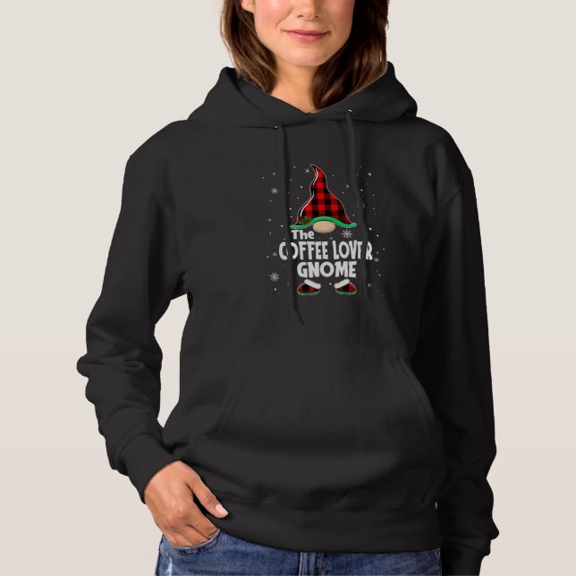 Coffee Gnome Buffalo Plaid Matching Family Christm Hoodie (Vorderseite)