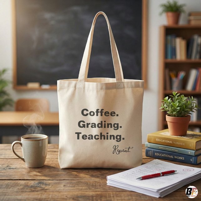 Coffee Grading Teaching Repeat | Funny Teacher Gif Tragetasche (Von Creator hochgeladen)