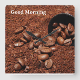 Coffee Grounds Roasted Beans Business Card Quadratische Wanduhr